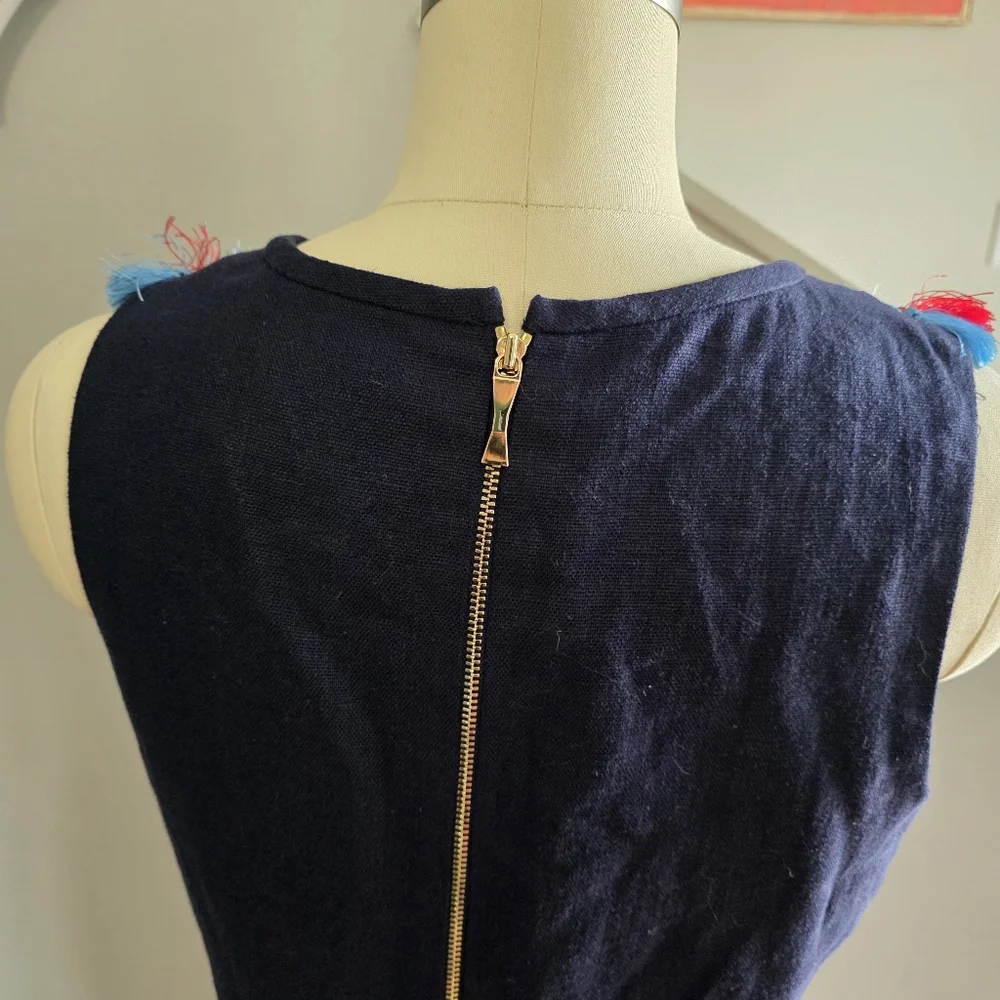 Kate Spade Dress Linen Blend Navy Blue  Fringe Size 6